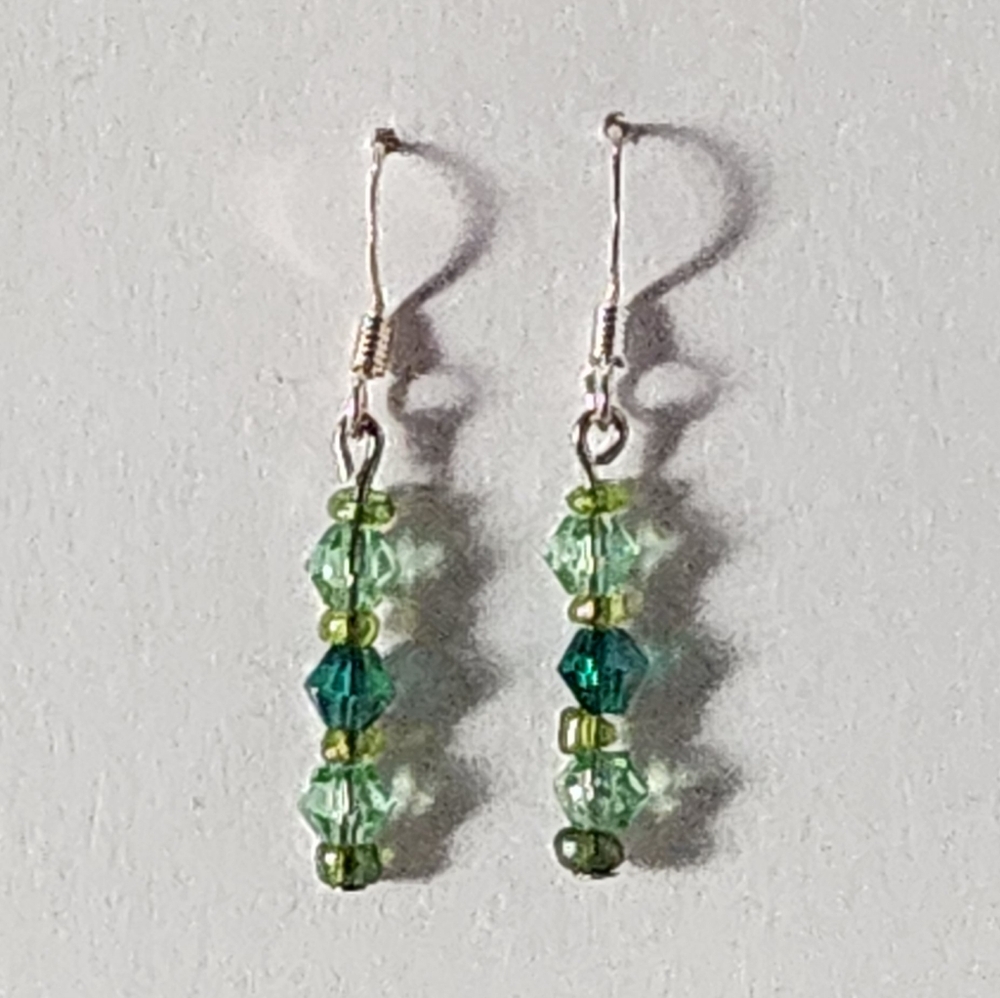 Handmade Green Crystal and Glass Beaded Earrings